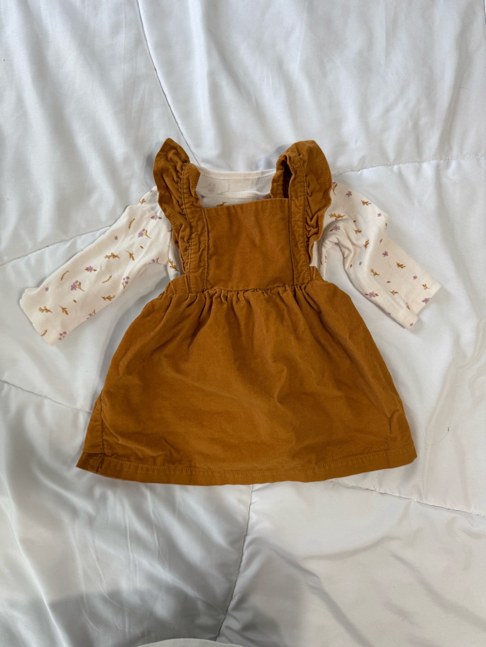 Carters Mustard Corduroy Dress with Floral Long-Sleeve Top